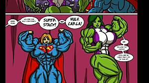 Stacy battles Carla in intense female muscle growth showdown