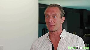 busty blonde river lynn's wet nuru massage ends in handjob orgasm