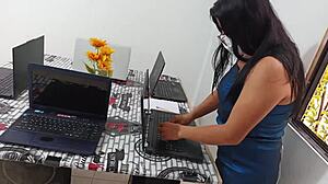 soldier fucks venezuelan salesgirl cowgirl at work for benefits