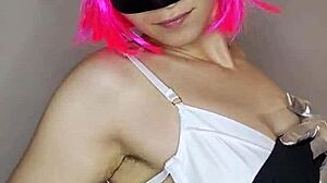 i love masturbating with my big natural tits out and kitty mask on bed