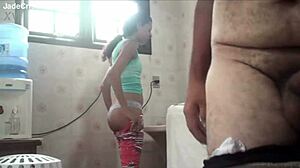 jade teases neighbor over wall before laundry room creampie in home trailer