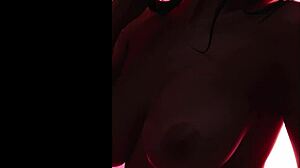 smoking babe flaunts huge ass and tits in red glow