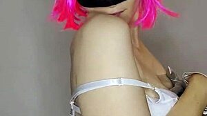 i love masturbating with my big natural tits out and kitty mask on bed