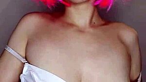 i love masturbating with my big natural tits out and kitty mask on bed