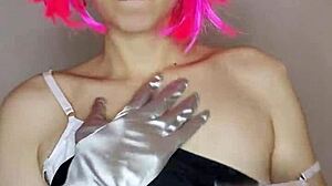 i love masturbating with my big natural tits out and kitty mask on bed