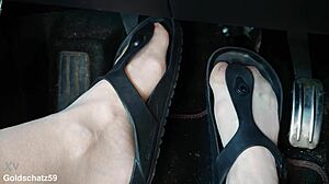 pumping hard in sexy birkenstocks close up
