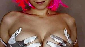 i love masturbating with my big natural tits out and kitty mask on bed