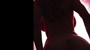 smoking babe flaunts huge ass and tits in red glow