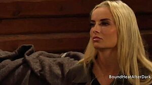 Horny Blonde Dom Lesbian Madame Undresses Tight Slaves for Licking