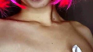 i love masturbating with my big natural tits out and kitty mask on bed