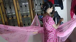 curvy indian bhabhi screams from delivery lad's bathroom assfucking pounding