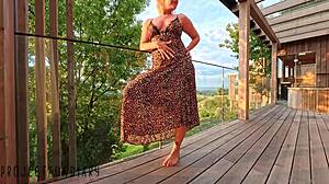 Curvy Blonde in Leo Dress Risks Balcony Creampie Fuck