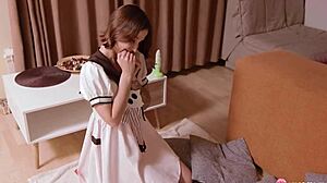 schoolgirl fuck doll tempts with solo purple toy play