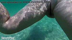 Chubby creampie whore dives underwater for juicy pool pussy tease