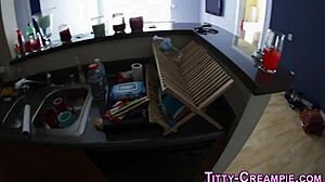 Busty whore's pov titty fuck handjob ends in massive jizz soak on big tits and monster cock