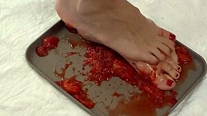 my feet pee on strawberries then trample them