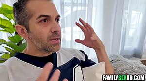 blindfolded skinny stepmom's shaved pussy banged hard by young stepson