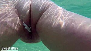 Chubby creampie whore dives underwater for juicy pool pussy tease