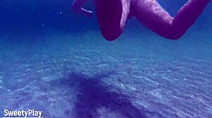 Chubby creampie whore dives underwater for juicy pool pussy tease