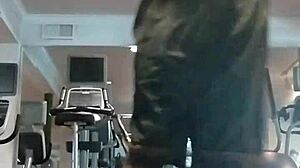 Skinny athletic black teacher works out in dorm homemade