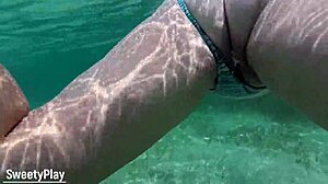 Chubby creampie whore dives underwater for juicy pool pussy tease