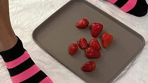 my feet pee on strawberries then trample them