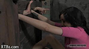 hotty bends over for intense pussy caning punishment