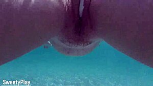 Chubby creampie whore dives underwater for juicy pool pussy tease