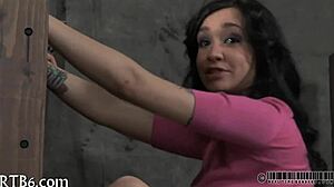 hotty bends over for intense pussy caning punishment