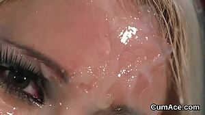 hey frisky babe slurps all that facial jizz swap yum!