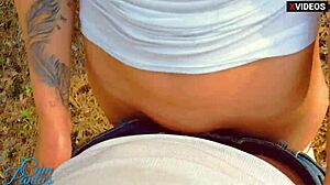 couple hunts outdoor spot for kinky cum panties