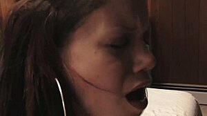 brunette teenage virgin slut showers her smooth pussy with hot cum