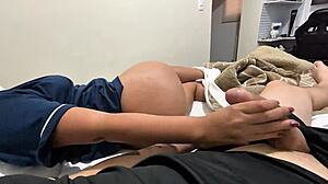 gostosa stepsis with juicy tan lines lets bro eat her puffy pussy then creampies bare