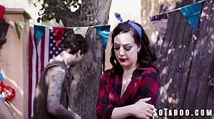 Sweaty Stepfamily Barbeque Turns into Horny Gangbang Double Penetration!