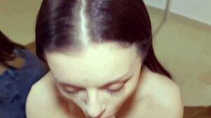 amateur's sloppy deepthroat mirror bj ends in hot facial pov