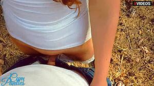 couple hunts outdoor spot for kinky cum panties