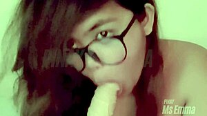 Who wants amateur cute Filipina Ms Emma sucking big dildo next in solo blowjob?