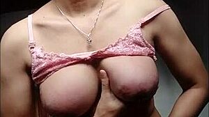 shemale mitha strokes cock in pink bra till cumshot