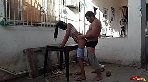 skinny latina babysitter anal fucked hard in backyard