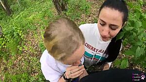 Girlfriends slurp huge cocks in outdoor threesome