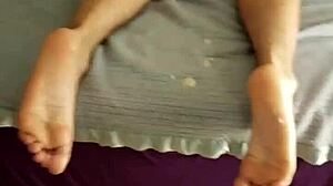 Cumshot week day 4: sticky aftermath coats dirty socks feet