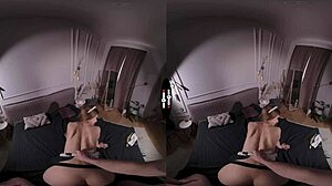 Dark room VR handjob blows shaved brunette pussy?