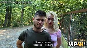 Tattooed Blonde Greta Foss Fucks Hunter Desperately in Forest