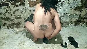 Flip-Flop Stretches Shemale's Gaping Ass in Crossdressing Toy Play