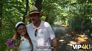 Tattooed Blonde Greta Foss Fucks Hunter Desperately in Forest