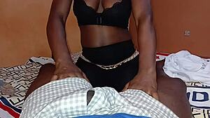 Ebony slimthick girlfriend rides tight pussy homemade