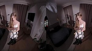 Dark room VR handjob blows shaved brunette pussy?