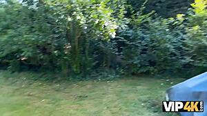 Tattooed Blonde Greta Foss Fucks Hunter Desperately in Forest