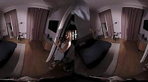 Dark room VR handjob blows shaved brunette pussy?