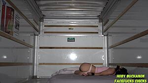 hot teen 18+ model gags on cock handcuffed in moving truck facefuck